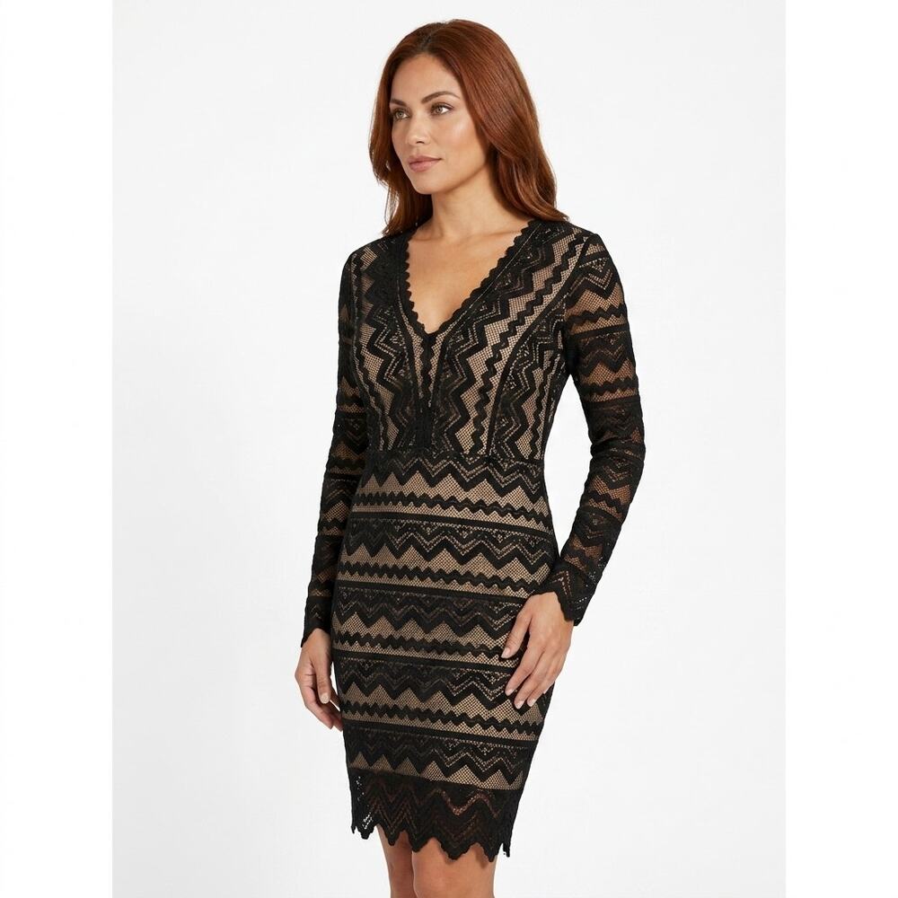 Nightcap Caron Made in USA Black Knee Length Geometric Dress Women Size 3